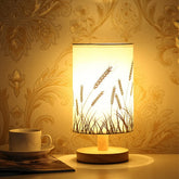 Linen Table Lamp LED Linen Night Lamp w/Warm White Light Linen Nightstand Lamp USB Powered Wooden Beside Lamp