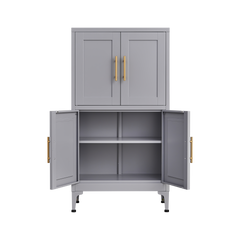 Grey metal kitchen storage cabinet, kitchen pantry storage cabinet with door and shelf, adjustable leveling feet