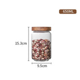 Kitchen Storage Wood Lid Glass Airtight Canister Bottles Jars Food Container Grains Tea Coffee Beans Grains Candy Jar Containers