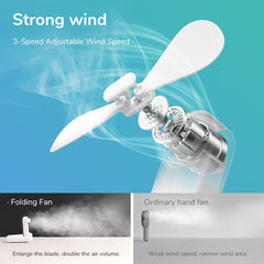 Portable Fan Mini Handheld Fan USB Recharge Hand Held Small Pocket Fan with Power Bank Flashlight Feature