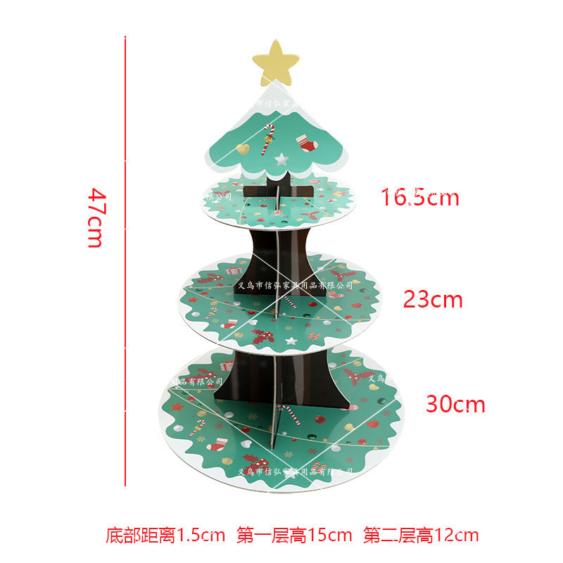 Christmas decoration disposable cake stand dessert table display stand three-layer paper fruit stand Santa Claus