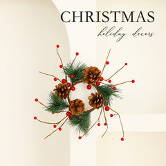 Best-selling Artificial Plant Christmas Wreath Pine Needle Red Berry Wreath Candle Holder Door Hanging Pine Cone Christmas Decoration