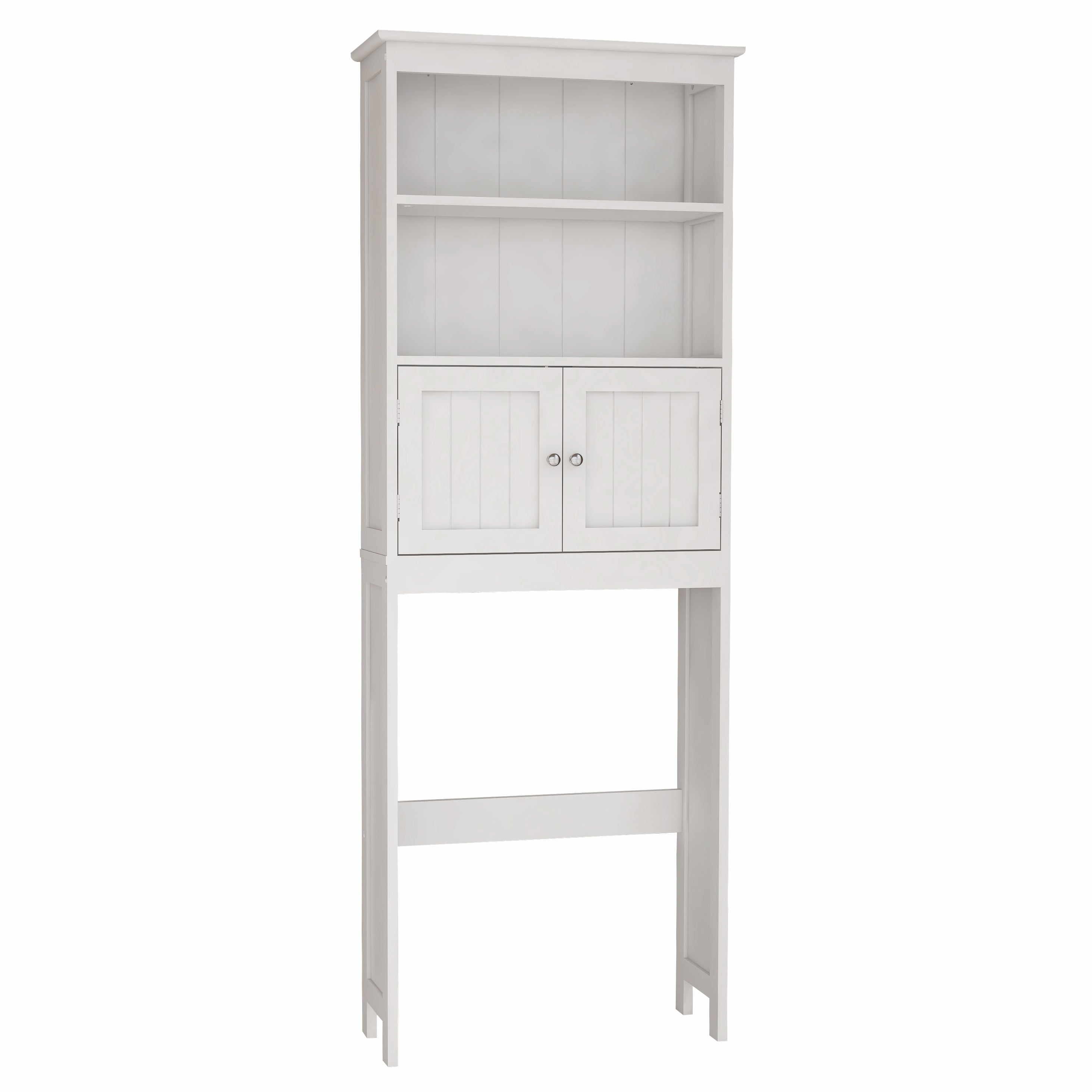 Over The Toilet Rack 2 -Tier Toilet Bathroom Spacesaver Storage Shelf with 2 Doors Wood Storage Organizer Cabinet