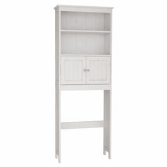 Over The Toilet Rack 2 -Tier Toilet Bathroom Spacesaver Storage Shelf with 2 Doors Wood Storage Organizer Cabinet