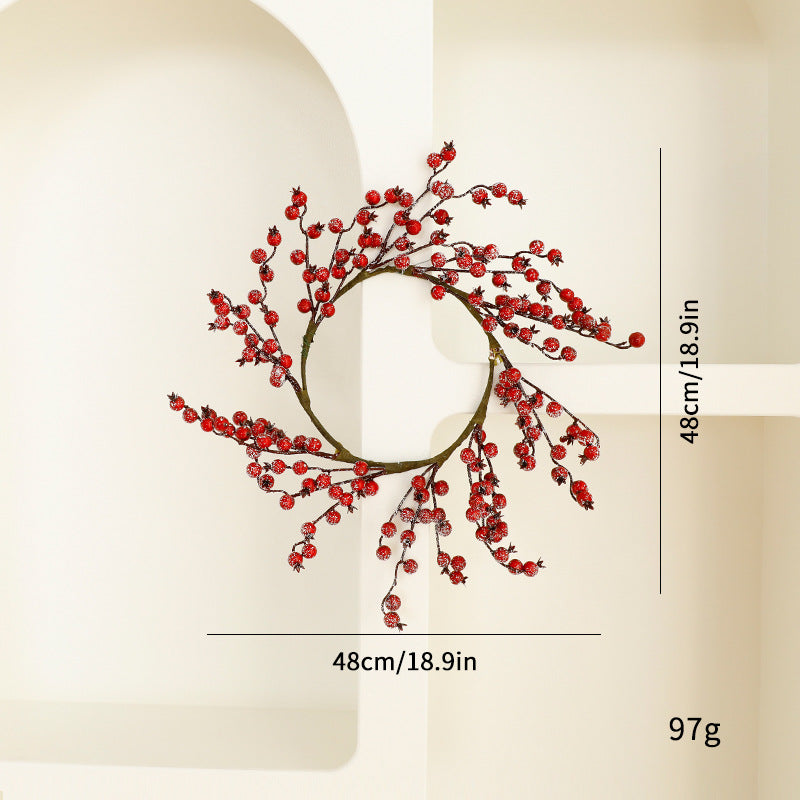 Best-selling Artificial Plant Christmas Wreath Pine Needle Red Berry Wreath Candle Holder Door Hanging Pine Cone Christmas Decoration