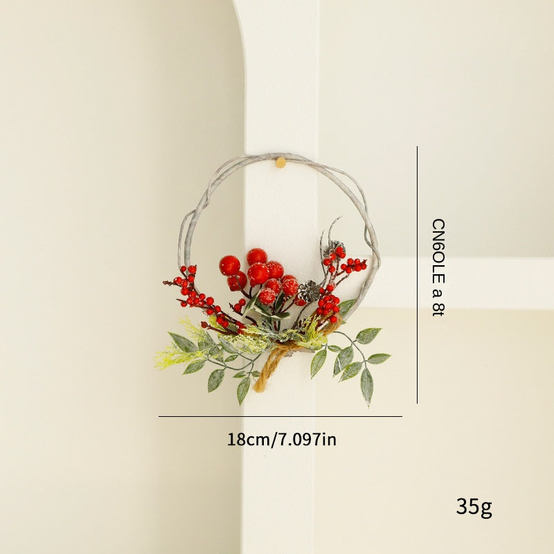 Best-selling Artificial Plant Christmas Wreath Pine Needle Red Berry Wreath Candle Holder Door Hanging Pine Cone Christmas Decoration