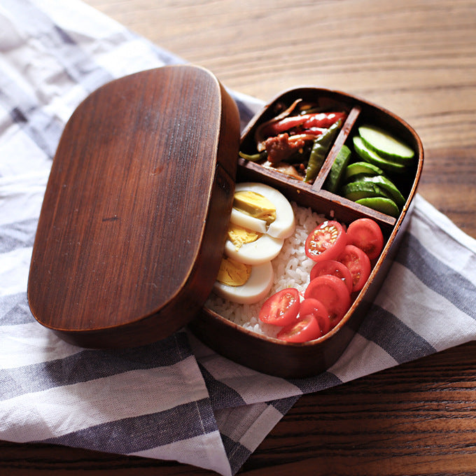 Japanese Creative Wooden Lunch Box Divided Lunch Box Student Lunch Box Lunch Box Dried Fruit Box Sushi Box
