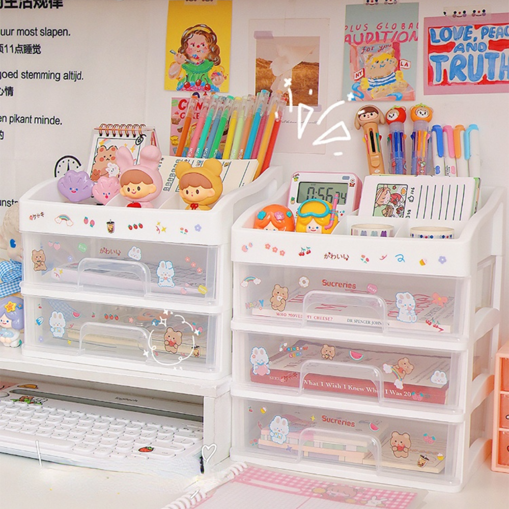 Ins Girl Heart Plastic Drawer Desktop Organizer Storage Box Student Dust-Proof Stationery Cosmetics Rack New