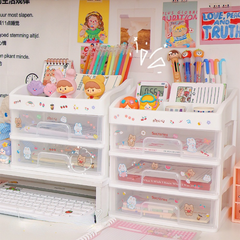 Ins Girl Heart Plastic Drawer Desktop Organizer Storage Box Student Dust-Proof Stationery Cosmetics Rack New