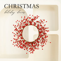 Best-selling Artificial Plant Christmas Wreath Pine Needle Red Berry Wreath Candle Holder Door Hanging Pine Cone Christmas Decoration