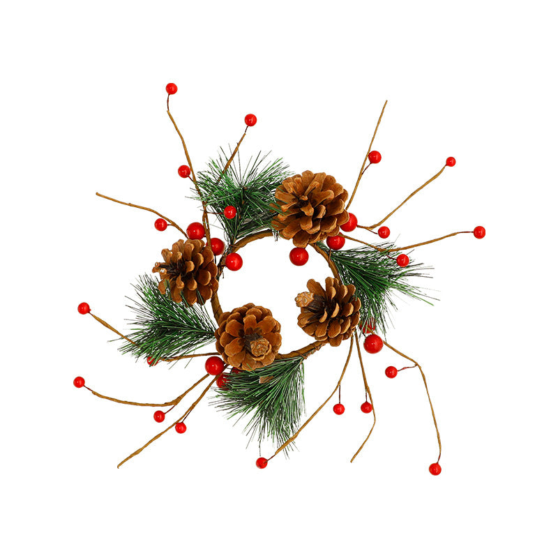Best-selling Artificial Plant Christmas Wreath Pine Needle Red Berry Wreath Candle Holder Door Hanging Pine Cone Christmas Decoration