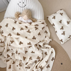 Pure Cotton Four-Layer Gauze Blanket Soft Waxy Bear Print Children's Baby Cover Towel Napkin Blanket