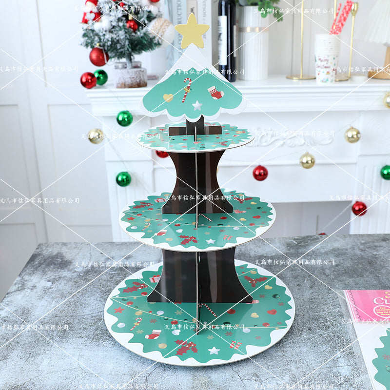 Christmas decoration disposable cake stand dessert table display stand three-layer paper fruit stand Santa Claus