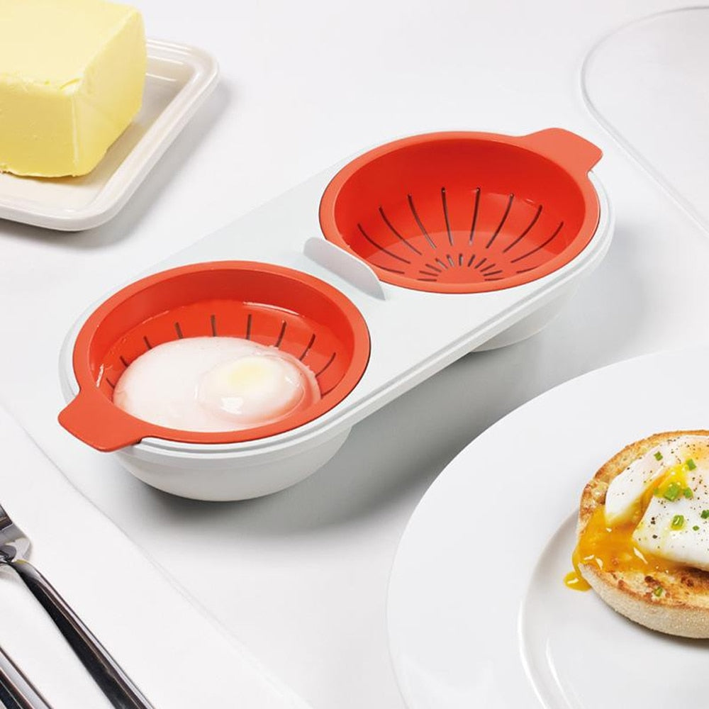 Microwave Egg Poacher Draining Egg Boiler Food Grade Cookware Double Cup Egg Kitchen Steamed Egg Set Cooking Tools