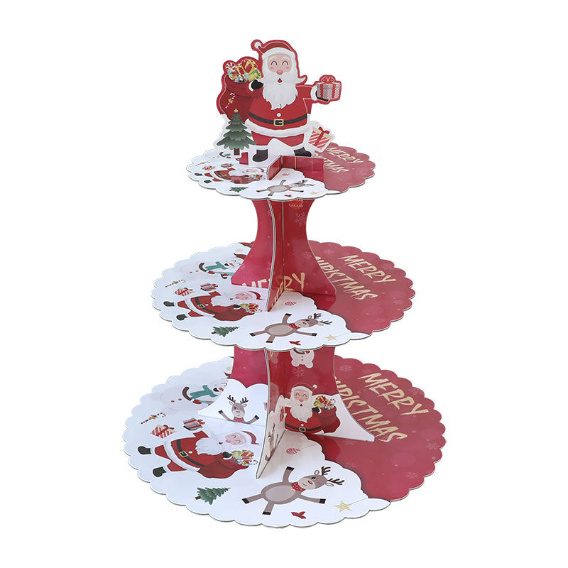 Christmas decoration disposable cake stand dessert table display stand three-layer paper fruit stand Santa Claus