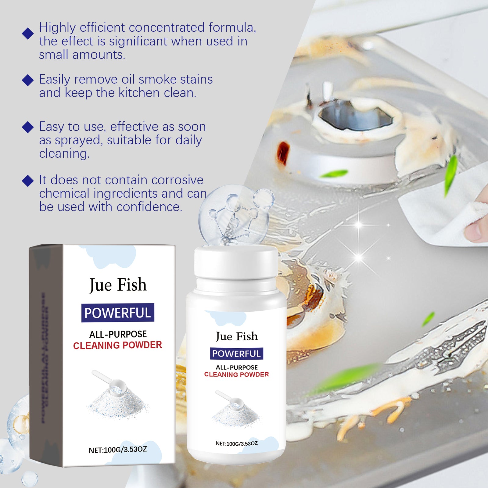 Multi-Purpose Kitchen Cleaning Powder Cleans Cooktop Stains Kitchen Grease Net Cleaner