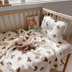 Pure Cotton Four-Layer Gauze Blanket Soft Waxy Bear Print Children's Baby Cover Towel Napkin Blanket