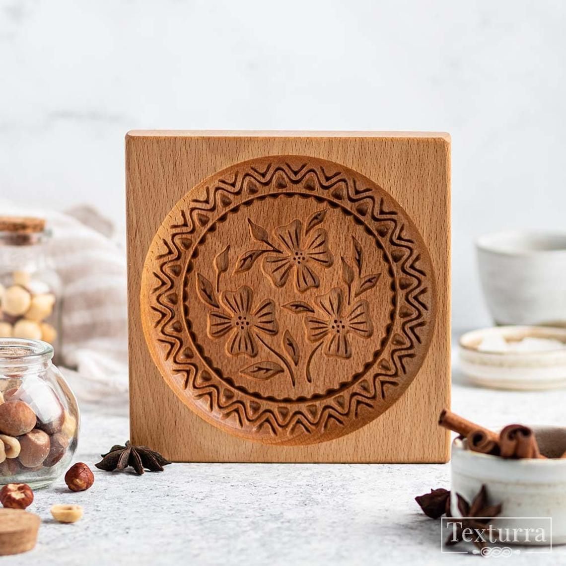 Cookie Mold Cutter Premium Beech Wood Cookie Shortbread Square Wooden Cookie Mold