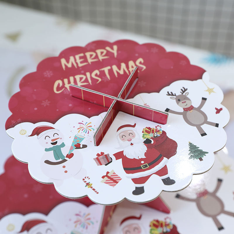 Christmas decoration disposable cake stand dessert table display stand three-layer paper fruit stand Santa Claus