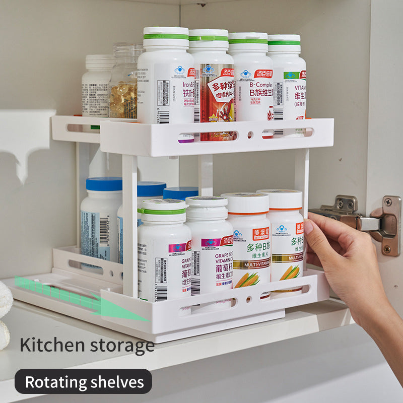 Multi Functional Rotary Pull Organizer Storage Rack Kitchen Desktop Condiment Rack Storage