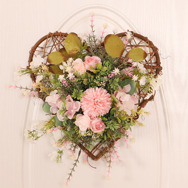 Simulation Plant Three Dimensional Peach Ball Chrysanthemum Eucalyptus Wall Hanging Home Door Hanging Decoration Easter