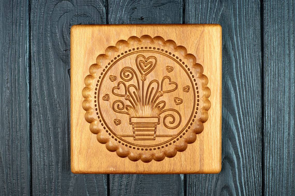 Cookie Mold Cutter Premium Beech Wood Cookie Shortbread Square Wooden Cookie Mold