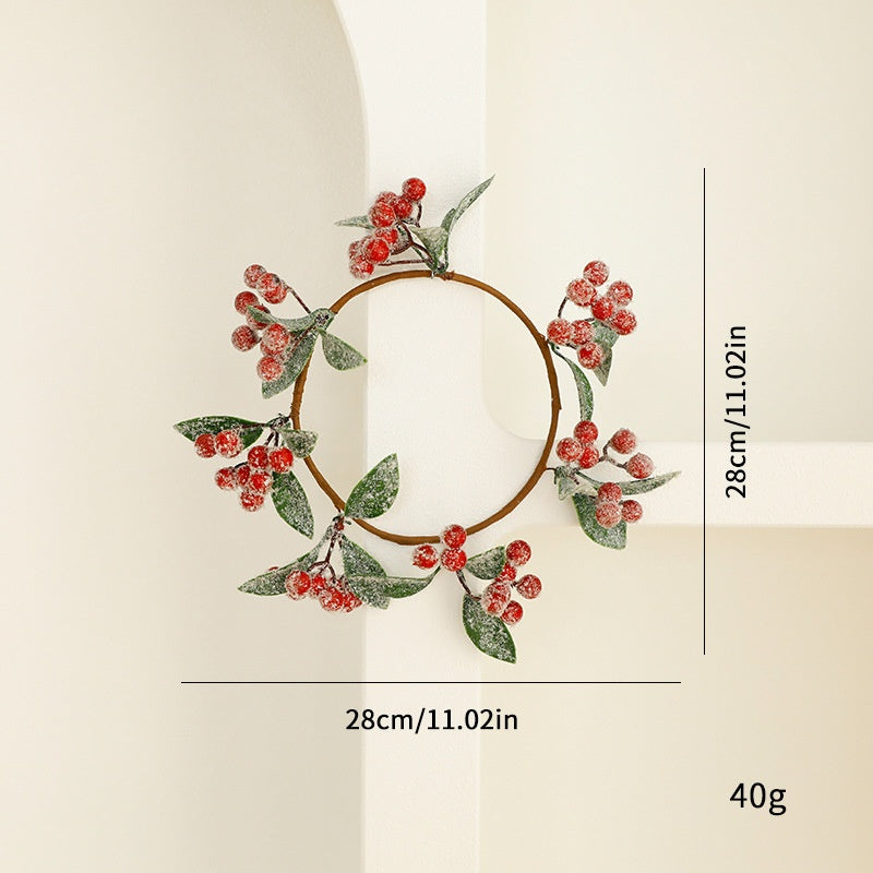 Best-selling Artificial Plant Christmas Wreath Pine Needle Red Berry Wreath Candle Holder Door Hanging Pine Cone Christmas Decoration