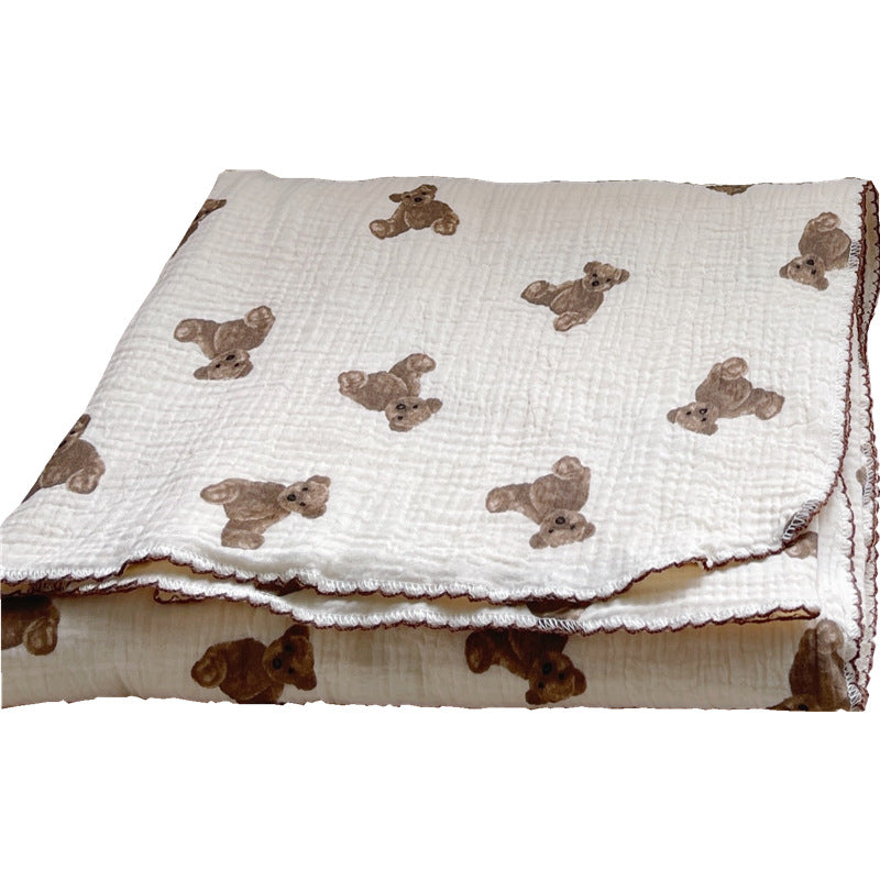 Pure Cotton Four-Layer Gauze Blanket Soft Waxy Bear Print Children's Baby Cover Towel Napkin Blanket