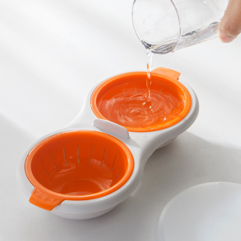 Microwave Egg Poacher Draining Egg Boiler Food Grade Cookware Double Cup Egg Kitchen Steamed Egg Set Cooking Tools