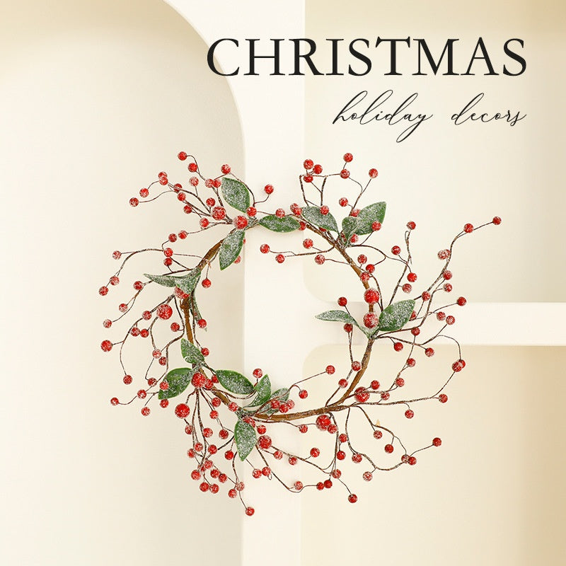 Best-selling Artificial Plant Christmas Wreath Pine Needle Red Berry Wreath Candle Holder Door Hanging Pine Cone Christmas Decoration