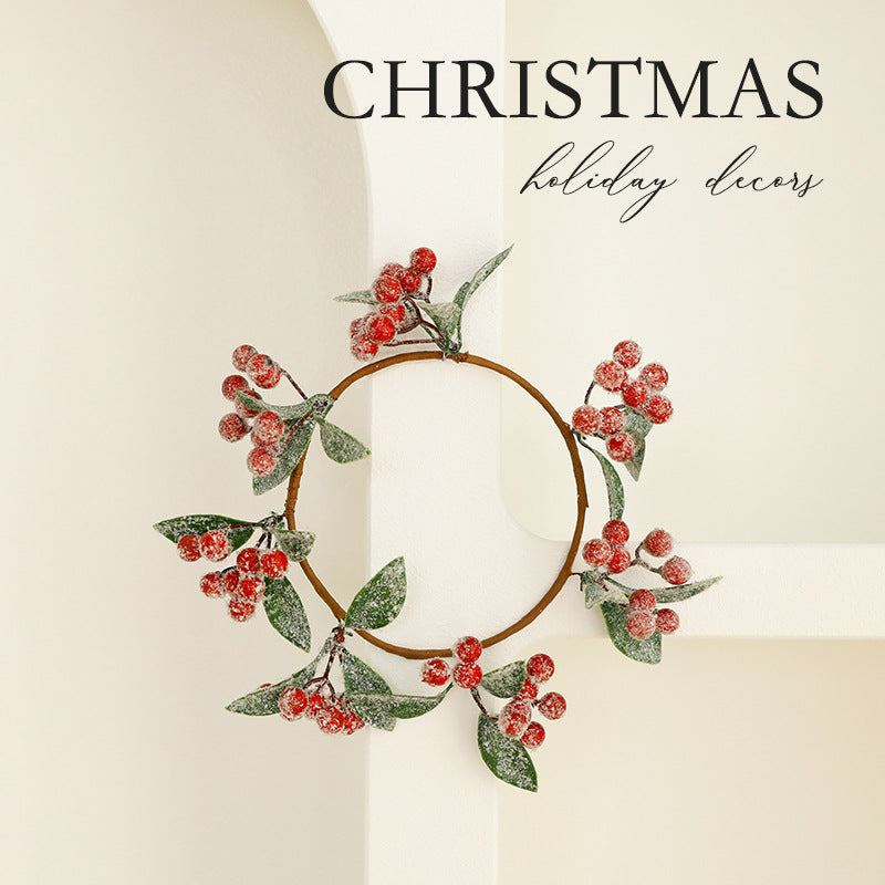 Best-selling Artificial Plant Christmas Wreath Pine Needle Red Berry Wreath Candle Holder Door Hanging Pine Cone Christmas Decoration