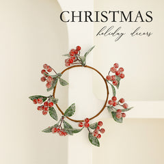 Best-selling Artificial Plant Christmas Wreath Pine Needle Red Berry Wreath Candle Holder Door Hanging Pine Cone Christmas Decoration