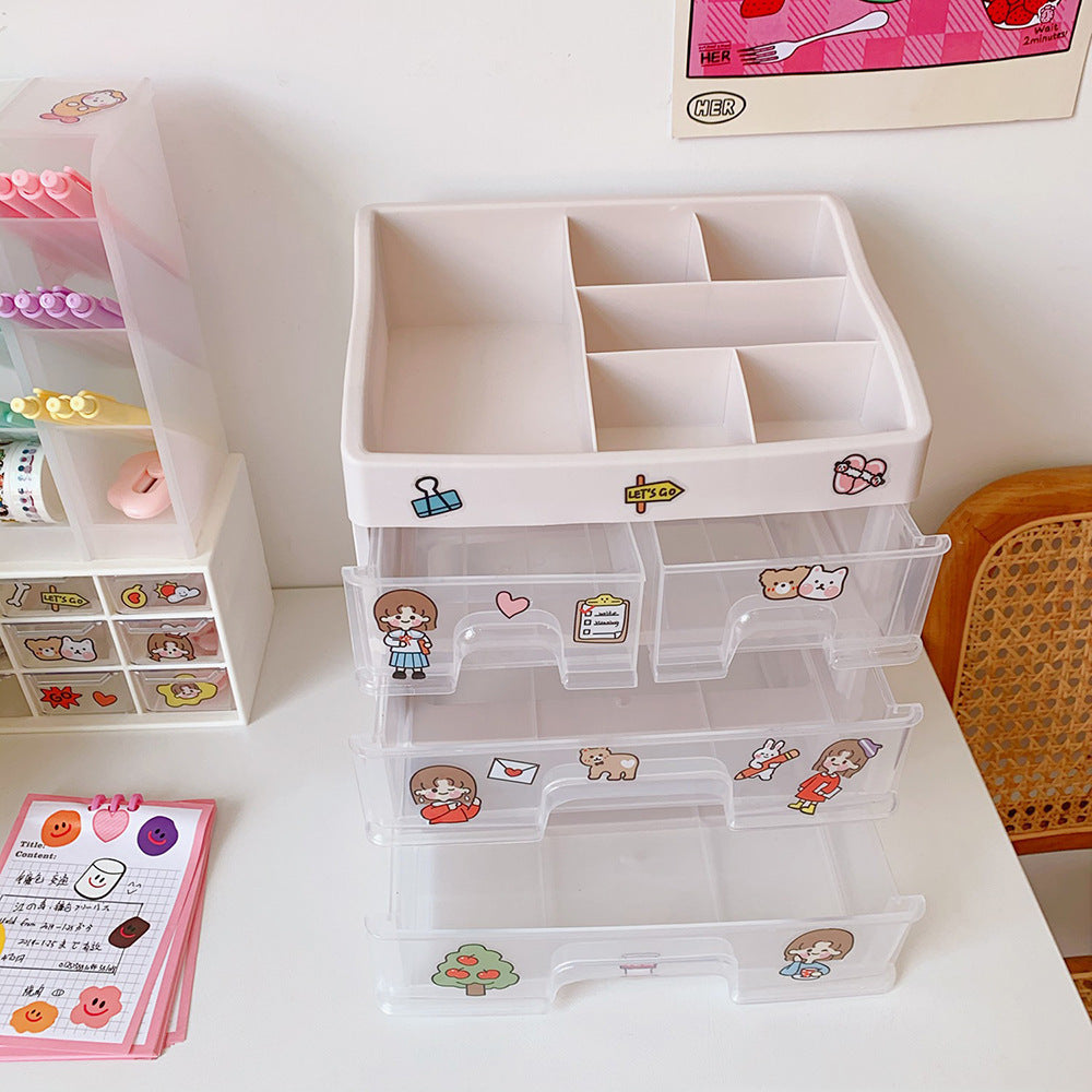 Ins Girl Heart Plastic Drawer Desktop Organizer Storage Box Student Dust-Proof Stationery Cosmetics Rack New