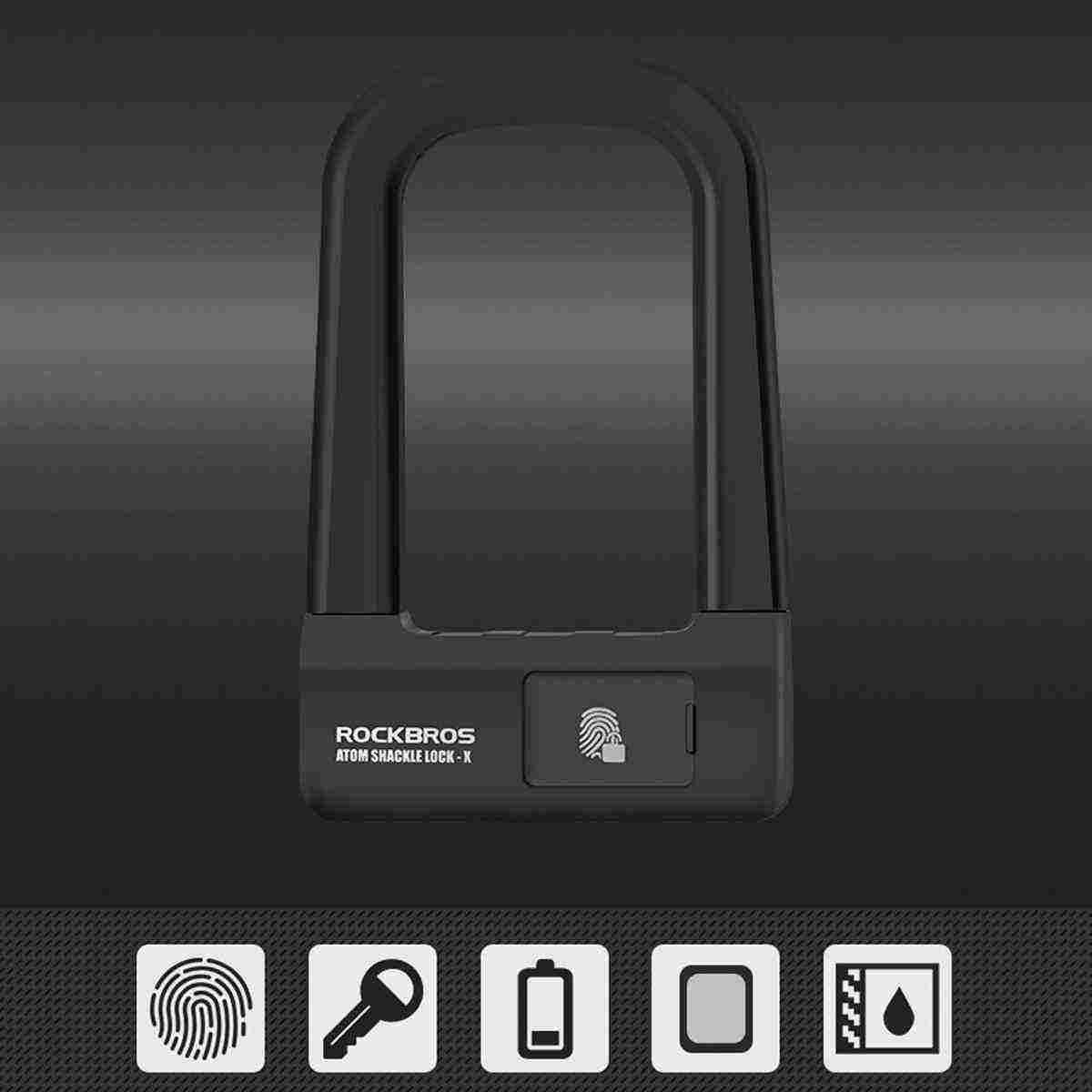ROCKBROS Bike Bicycle Lock Anti-Theft Bike Motorcycle Lock Fingerprint Lock MTB Road Folding Cycling U Lock Bicycle Accessorie