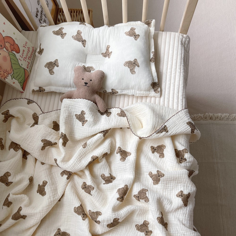 Pure Cotton Four-Layer Gauze Blanket Soft Waxy Bear Print Children's Baby Cover Towel Napkin Blanket